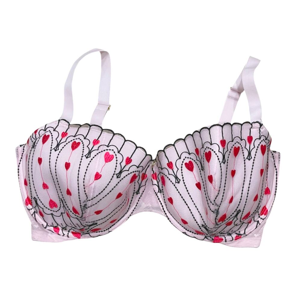 Adore Me Sexy Lace Underwire Bra Size 38H Pink Red Black Valentine's Day Hearts